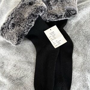 UGG Black Socks with Gray Faux Fur Trim